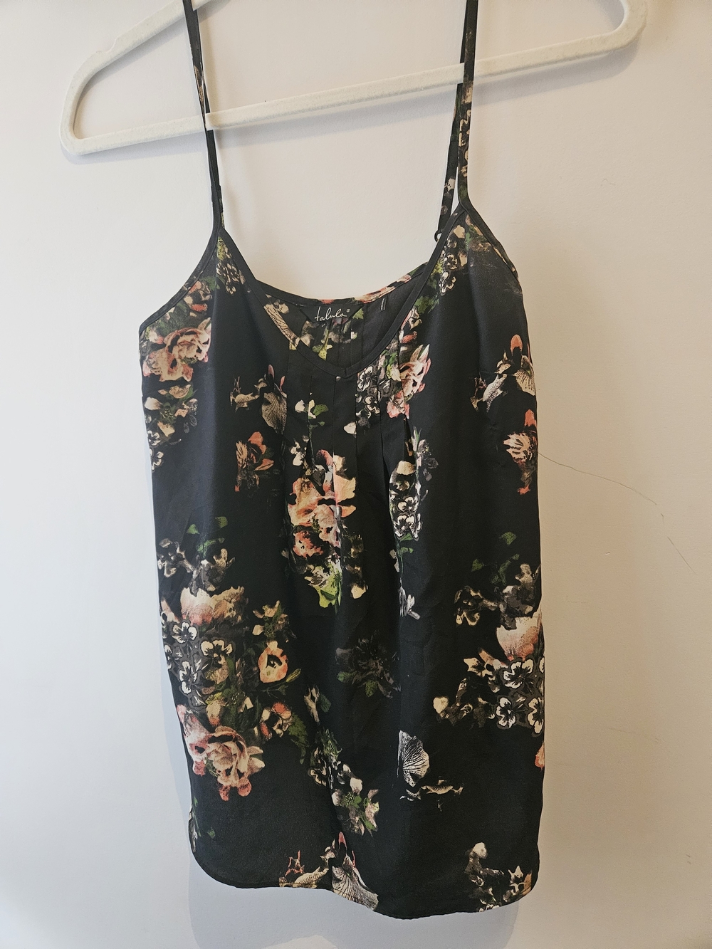 Aritzia Talula Black Floral Camisole with Pink and Green Accents